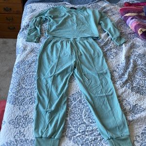 Turquoise Matching Sweat Set w cropped top
